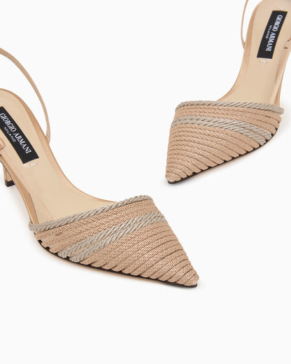 Satin slingbacks with passementerie trim detail