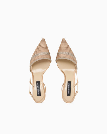 Satin slingbacks with passementerie trim detail