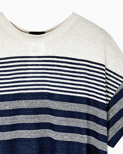 Crew-neck jumper in striped linen jersey Denim Collection