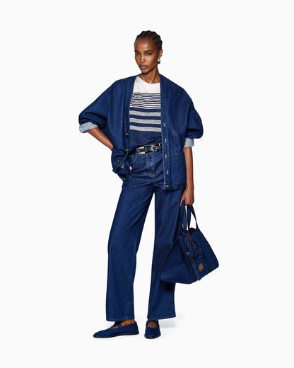 Crew-neck jumper in striped linen jersey Denim Collection