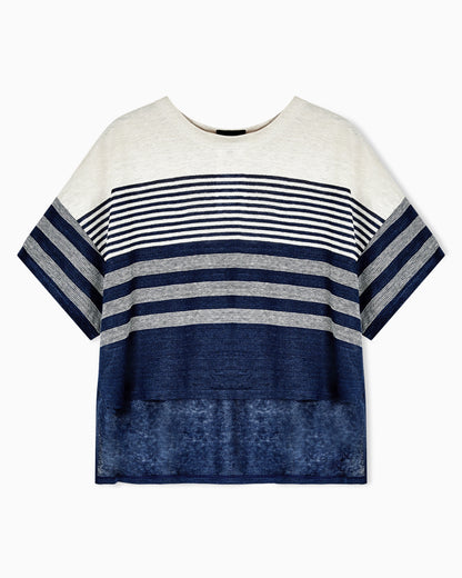 Crew-neck jumper in striped linen jersey Denim Collection