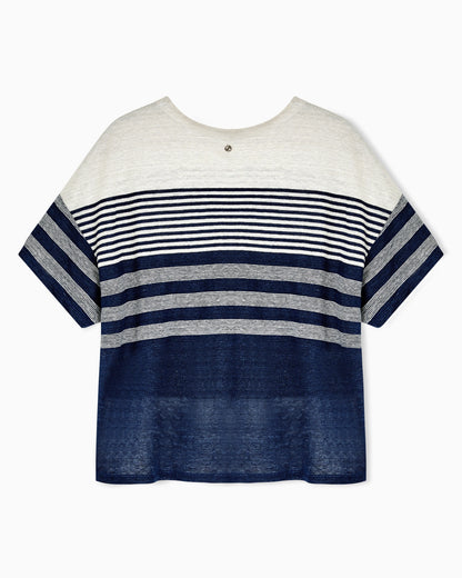 Crew-neck jumper in striped linen jersey Denim Collection