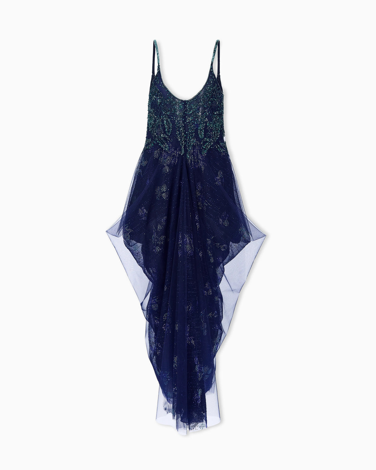 Long tulle dress with embroideries