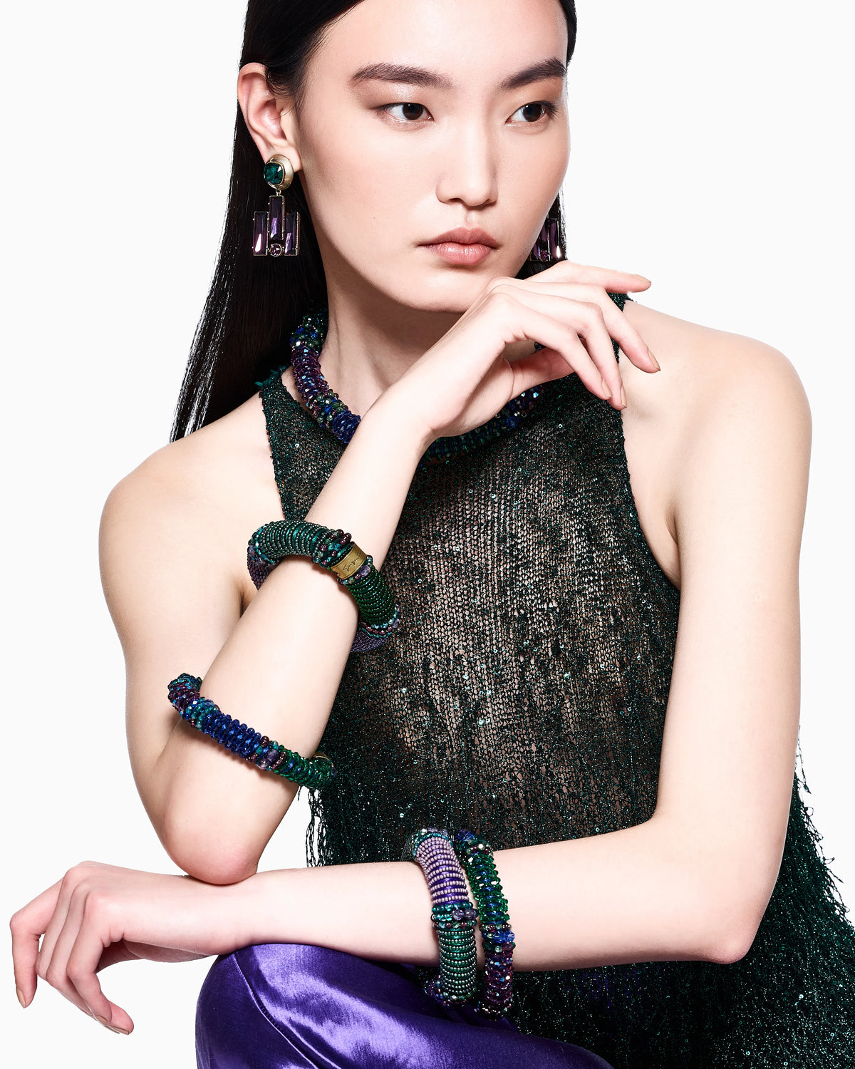Lurex jersey top with fringes