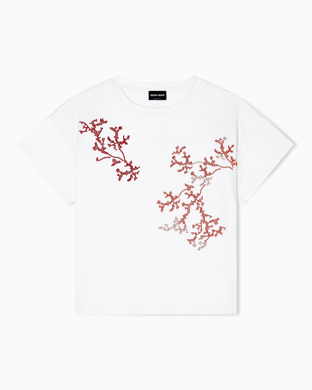 Silk and cotton interlock T-shirt with coral embroidery