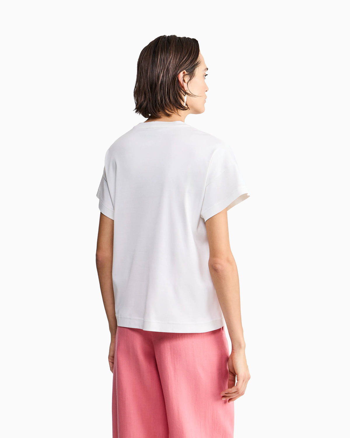 Silk and cotton interlock T-shirt with coral embroidery