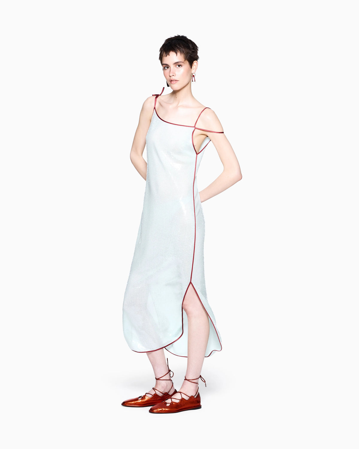 silk and cotton midi dress with sequins