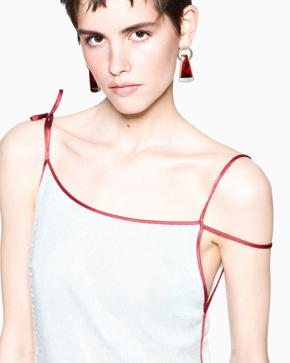 silk and cotton midi dress with sequins