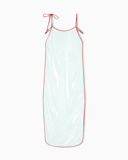 silk and cotton midi dress with sequins