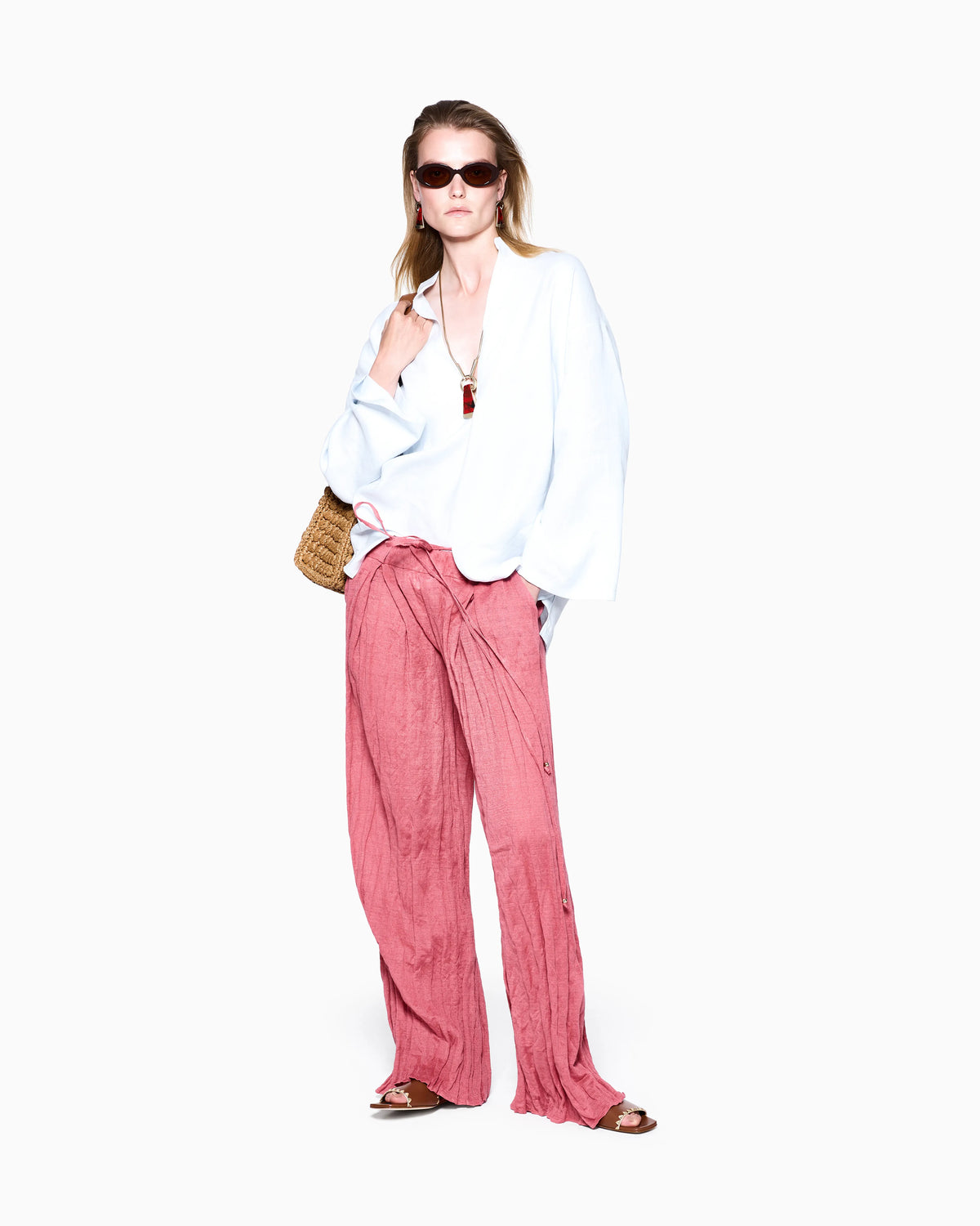 Crushed-effect linen jersey trousers