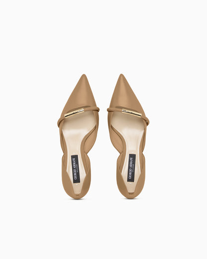 Pointed Toe Leather Pumps with Strap and Low Heel