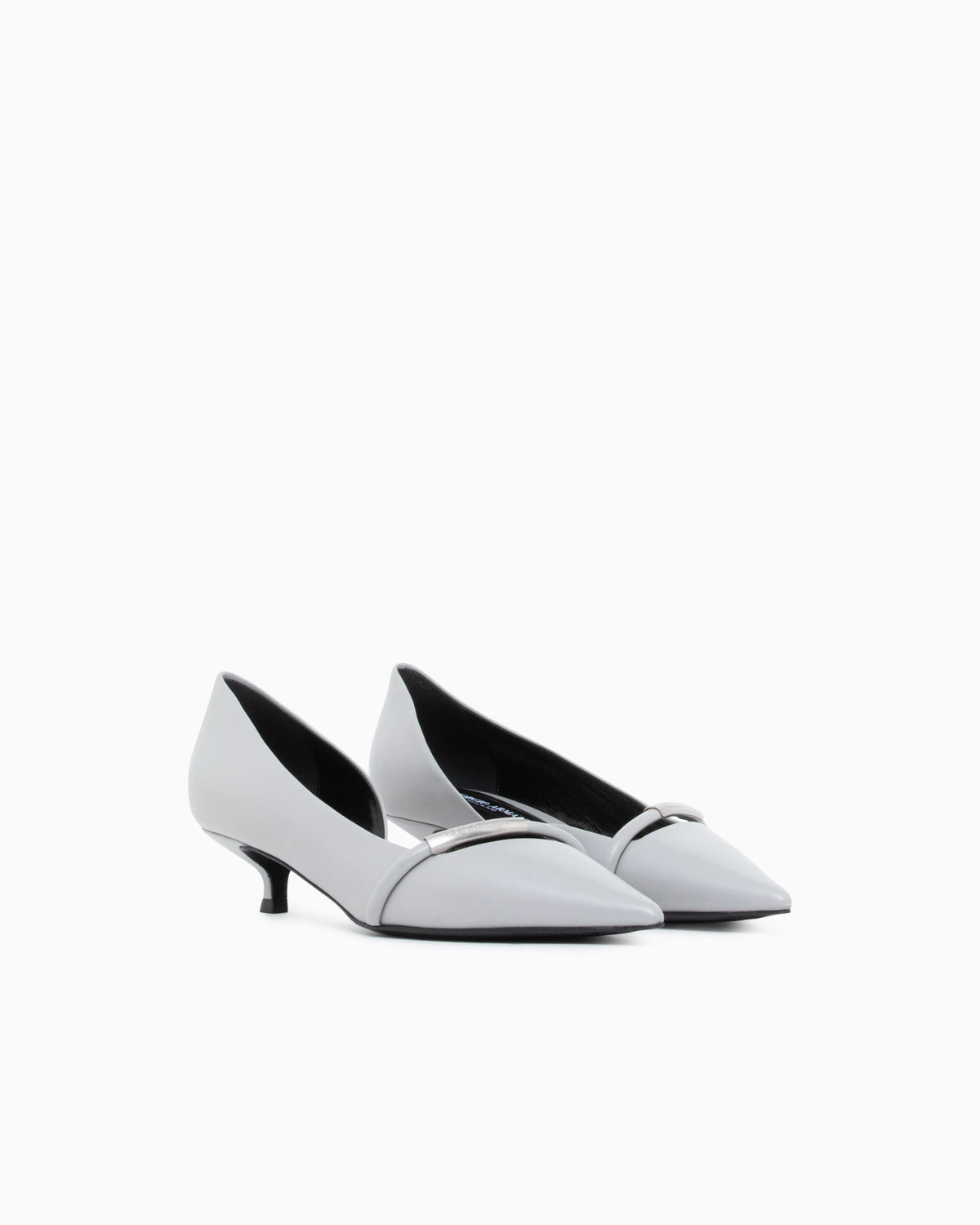 Pointed Toe Leather Pumps with Strap and Low Heel