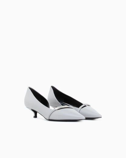 Pointed Toe Leather Pumps with Strap and Low Heel