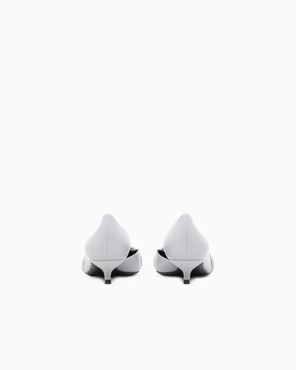 Pointed Toe Leather Pumps with Strap and Low Heel