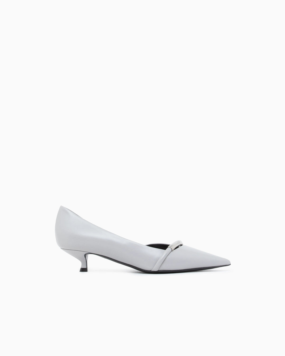 Pointed Toe Leather Pumps with Strap and Low Heel