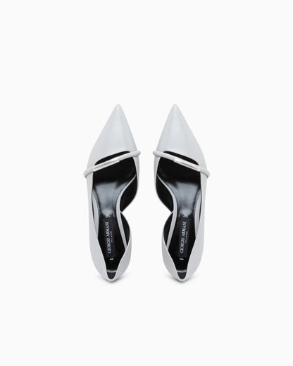 Pointed Toe Leather Pumps with Strap and Low Heel