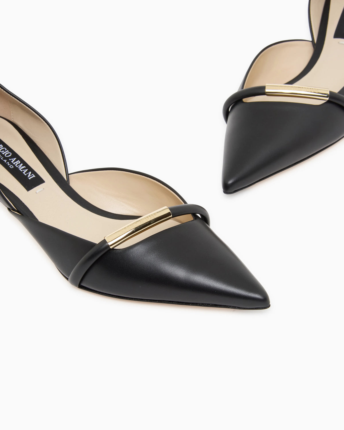 Pointed Toe Leather Pumps with Strap and Low Heel