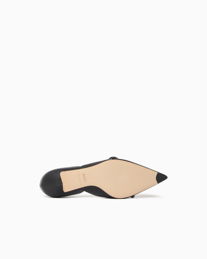 Pointed Toe Leather Pumps with Strap and Low Heel