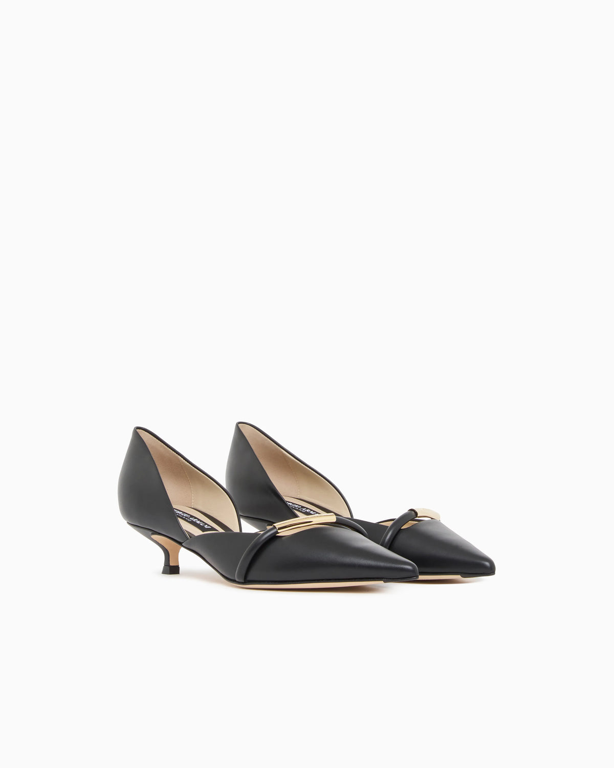 Pointed Toe Leather Pumps with Strap and Low Heel