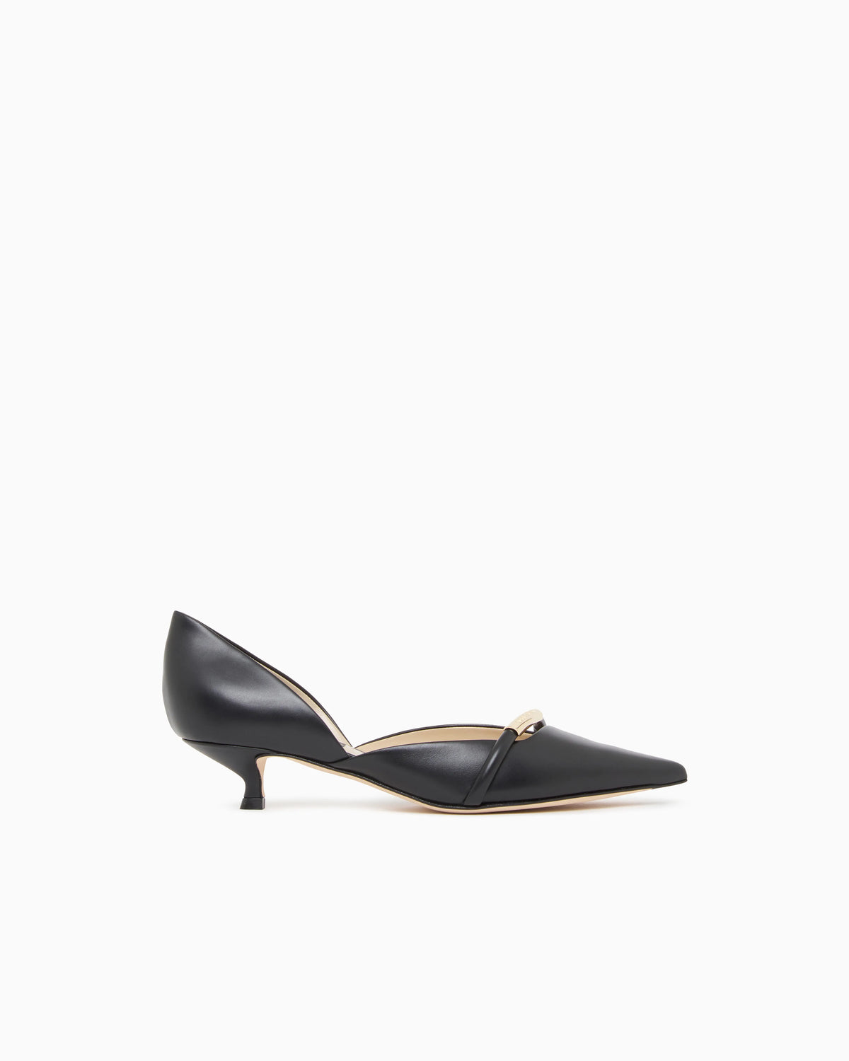 Pointed Toe Leather Pumps with Strap and Low Heel