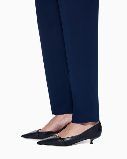 Pointed Toe Leather Pumps with Strap and Low Heel