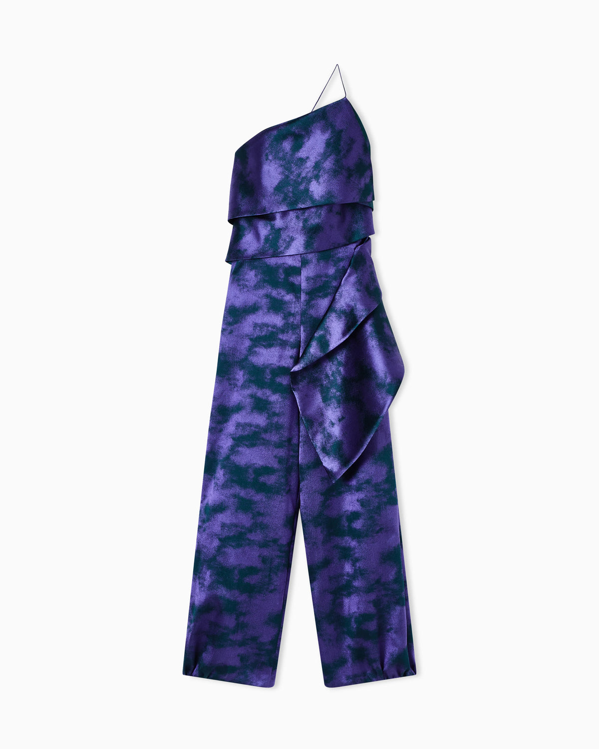 One-shoulder jumpsuit in a two-tone jacquard silk blend