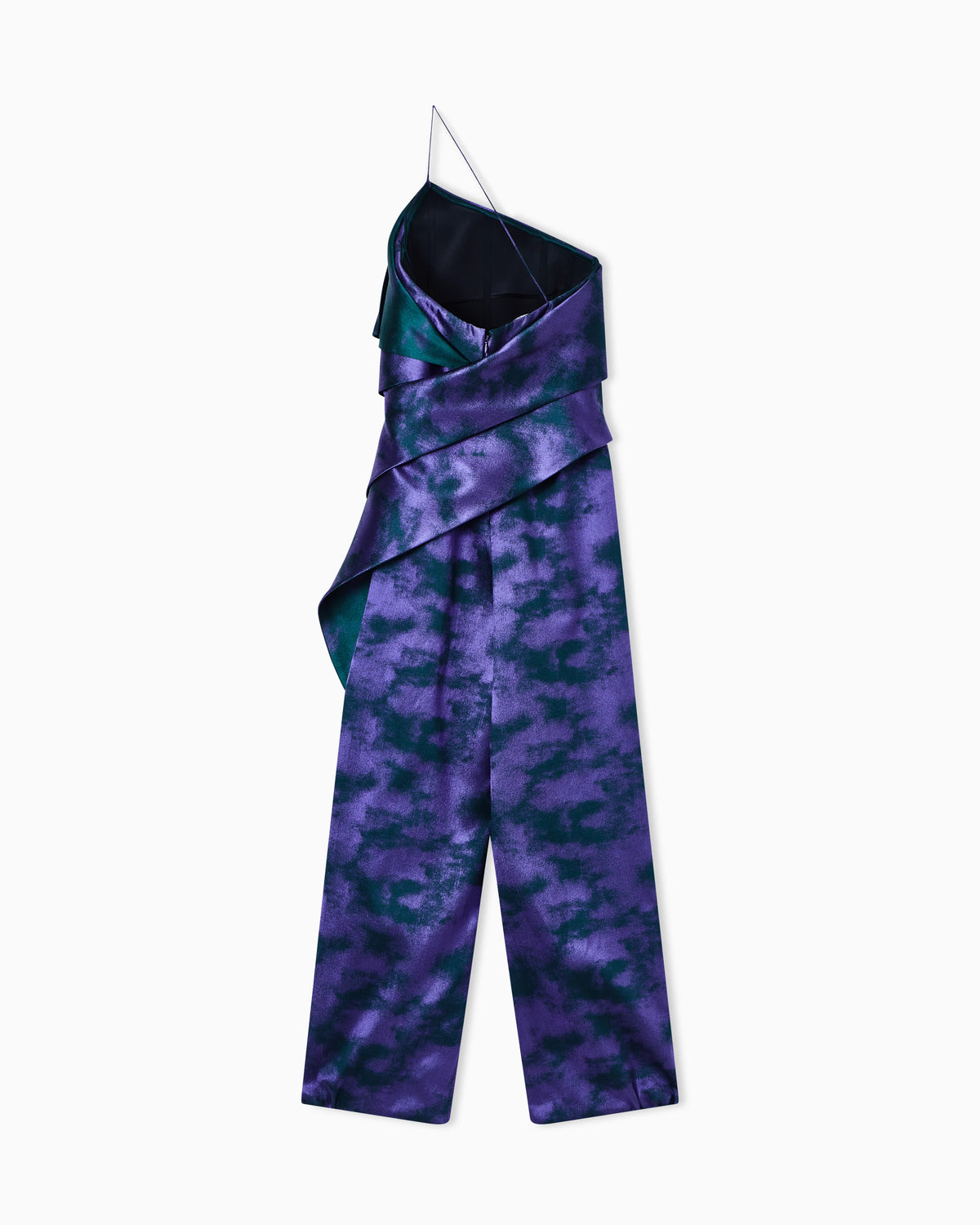 One-shoulder jumpsuit in a two-tone jacquard silk blend