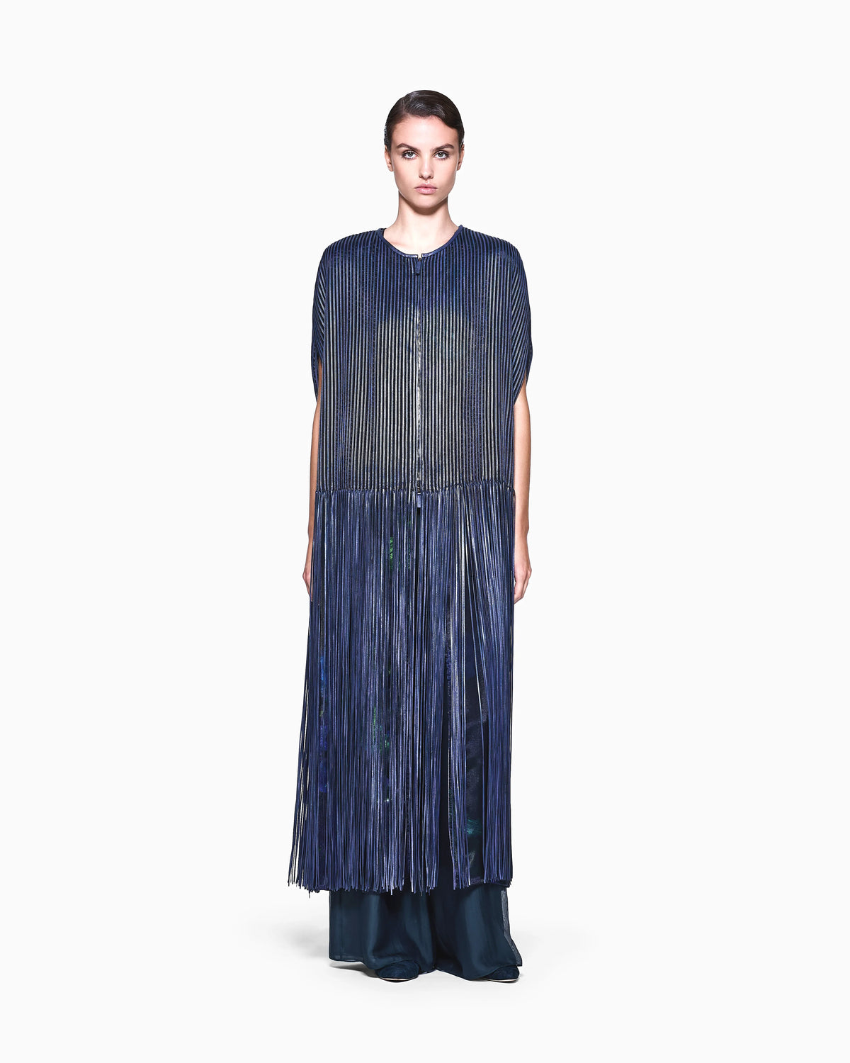 Nappa leather cape with fringes