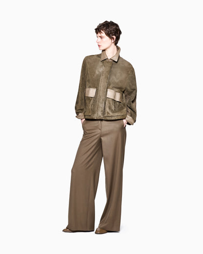 Lambskin suede and linen oversized blouson