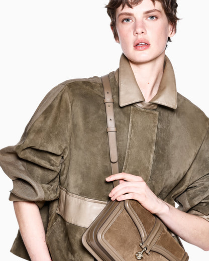 Lambskin suede and linen oversized blouson