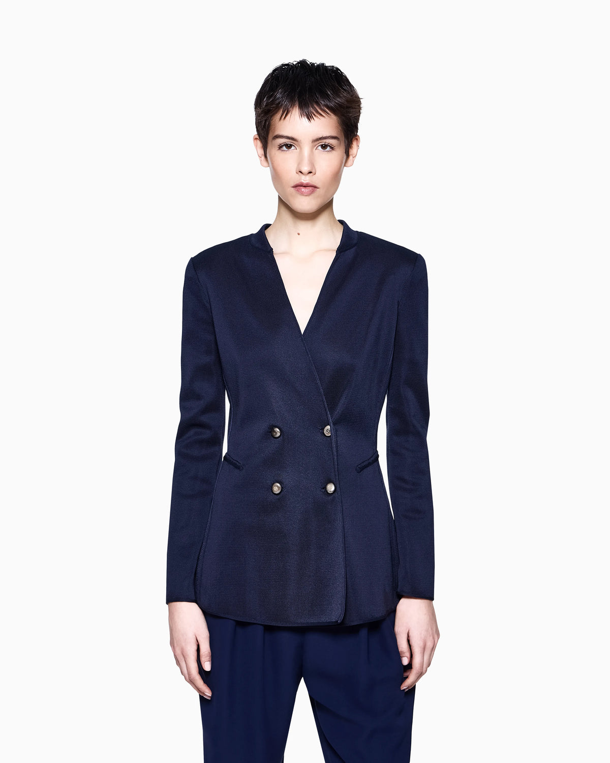 Silk knit double-breasted jacket