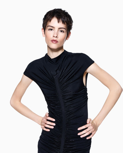 long dress in viscose jersey with rhinestones