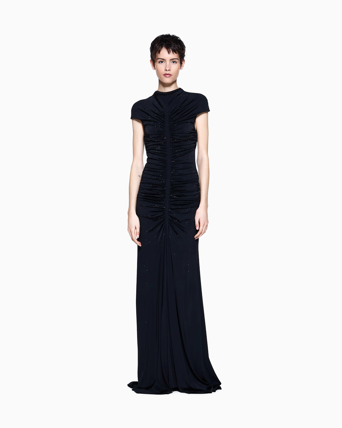 long dress in viscose jersey with rhinestones