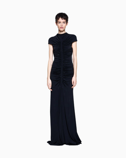 long dress in viscose jersey with rhinestones
