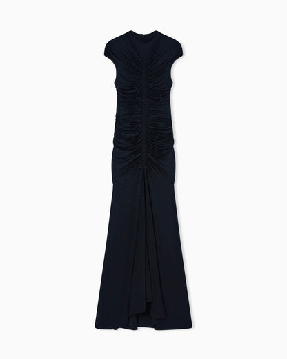 long dress in viscose jersey with rhinestones
