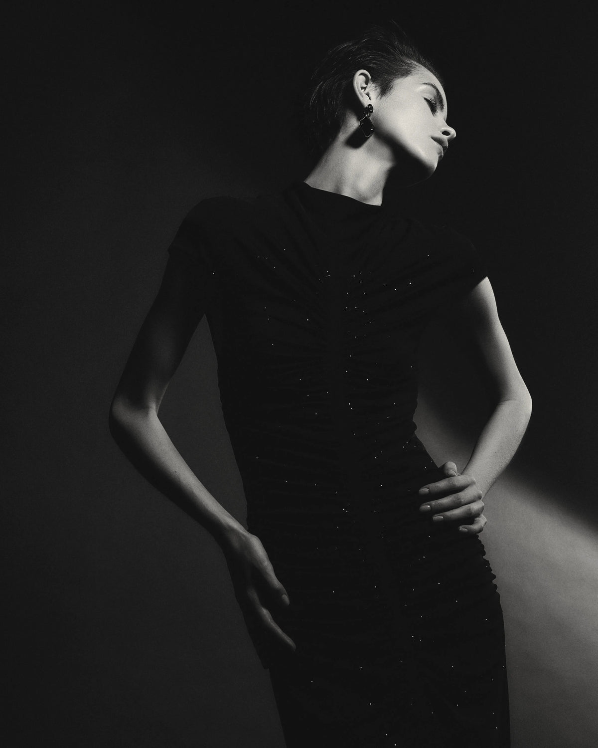 long dress in viscose jersey with rhinestones
