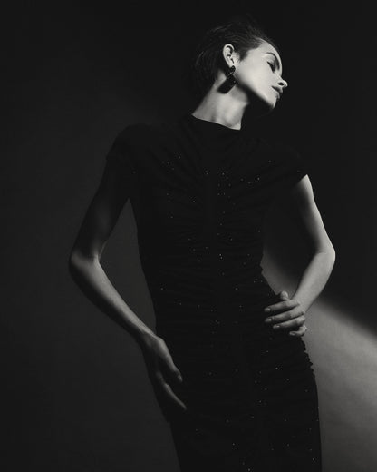 long dress in viscose jersey with rhinestones