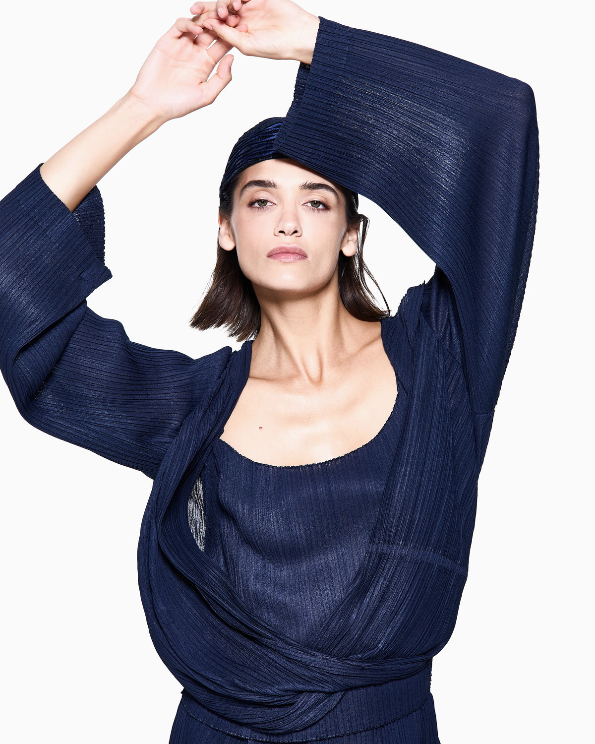 Pleated jersey twin-set