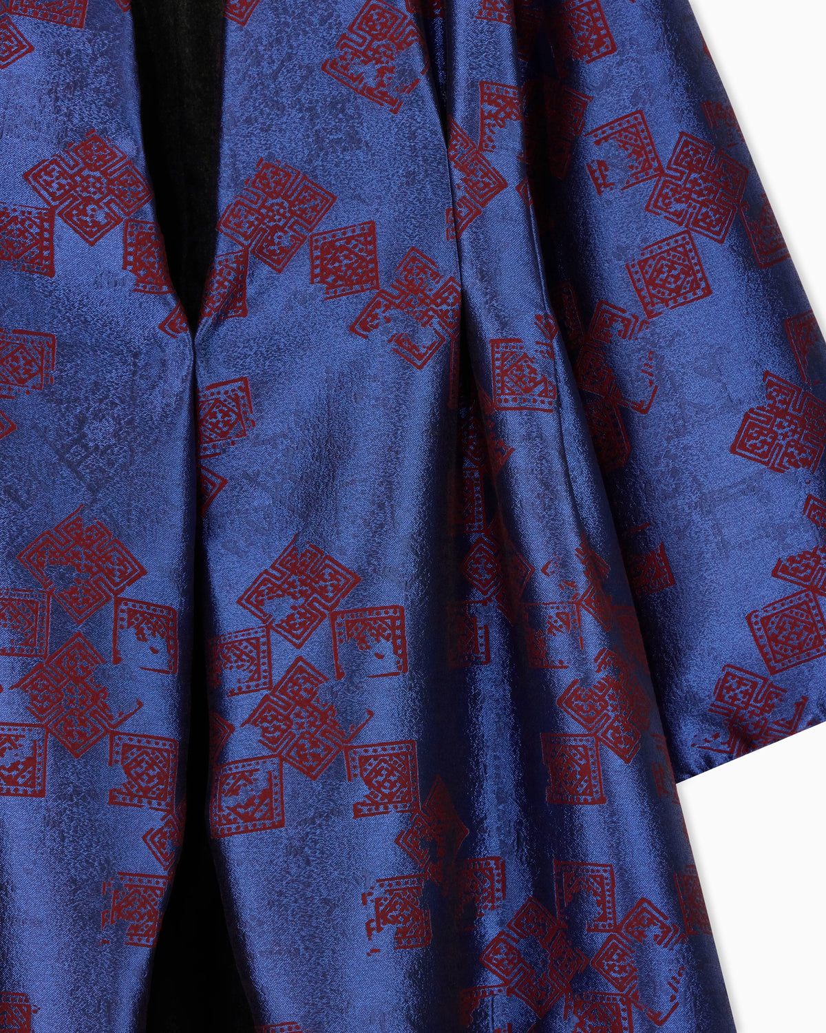Wool kimono coat with geometric jacquard pattern