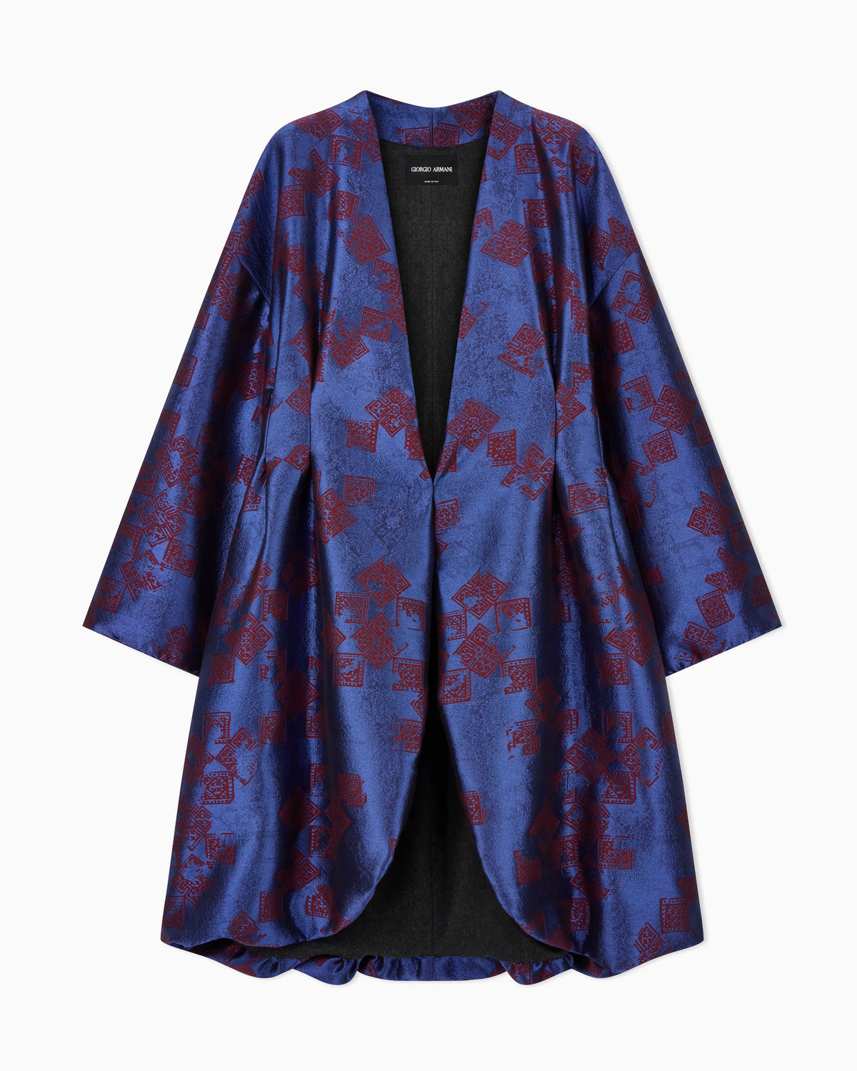Wool kimono coat with geometric jacquard pattern
