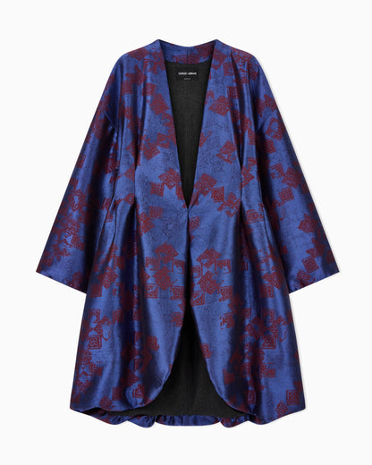 Wool kimono coat with geometric jacquard pattern