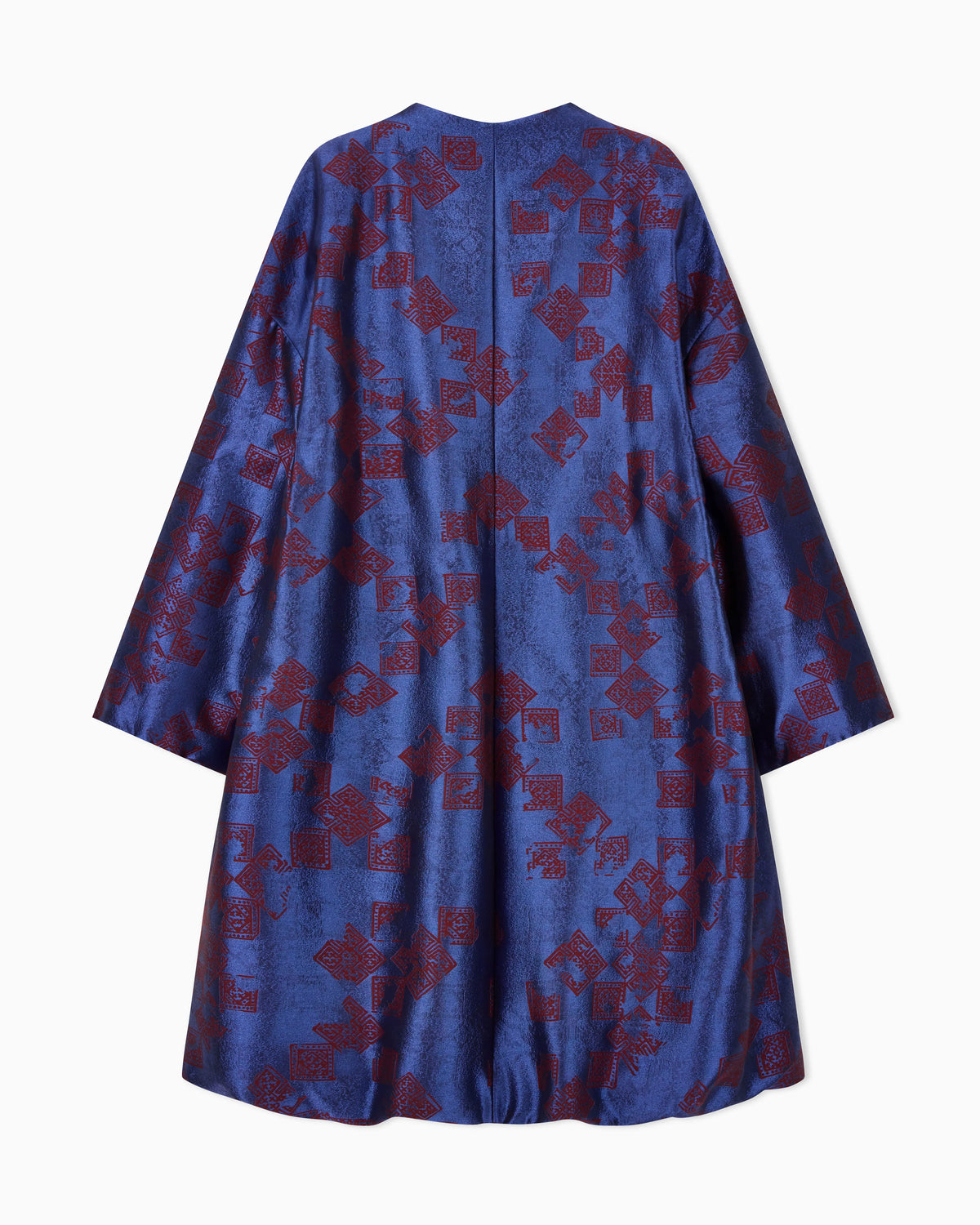 Wool kimono coat with geometric jacquard pattern