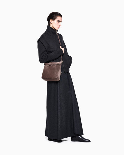 Skirt long flannel wool and cashmere with side drape