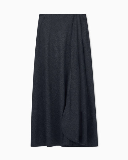 Skirt long flannel wool and cashmere with side drape
