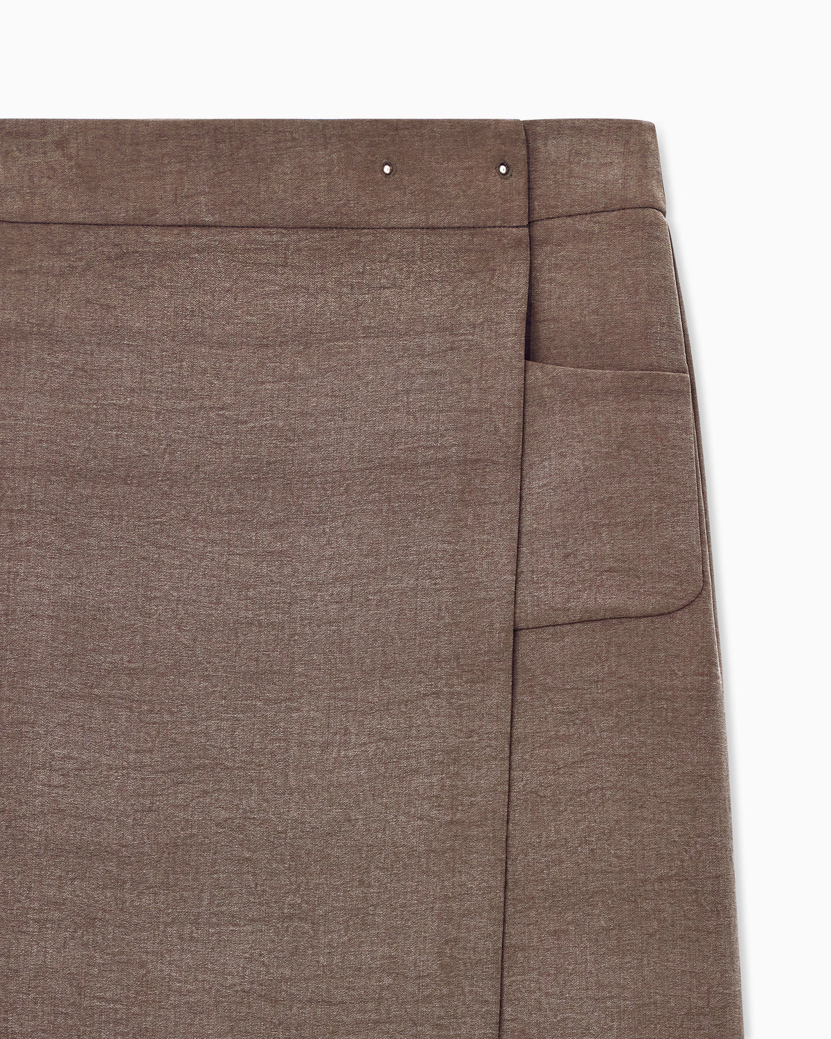 Long wrap skirt in washed silk and wool with a patch pocket