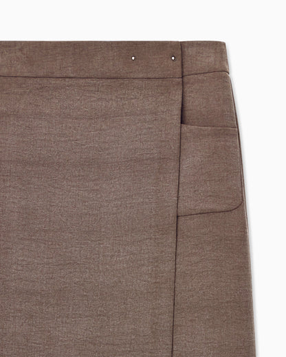 Long wrap skirt in washed silk and wool with a patch pocket