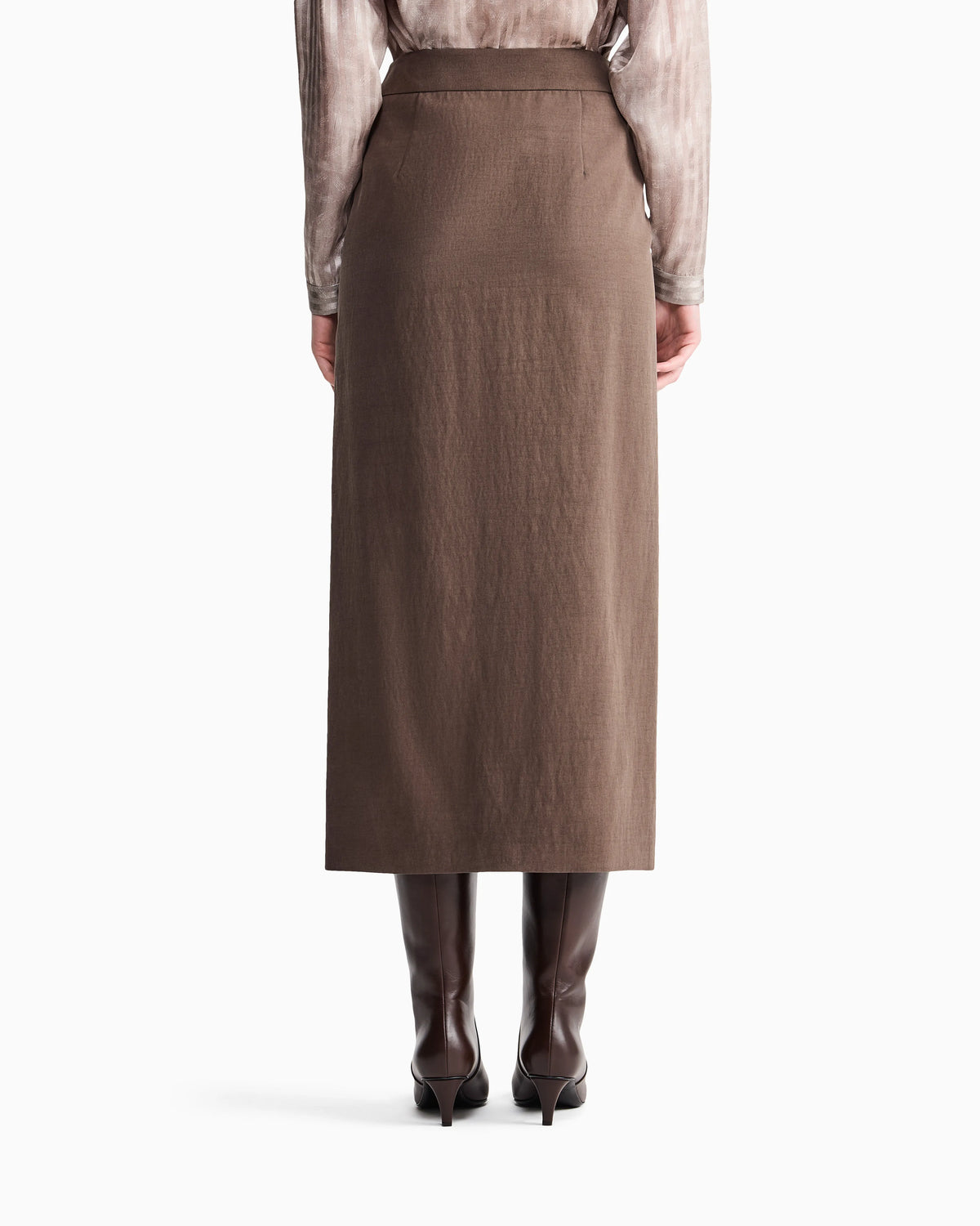 Long wrap skirt in washed silk and wool with a patch pocket
