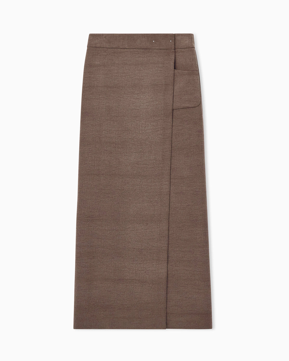 Long wrap skirt in washed silk and wool with a patch pocket