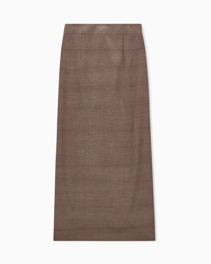 Long wrap skirt in washed silk and wool with a patch pocket
