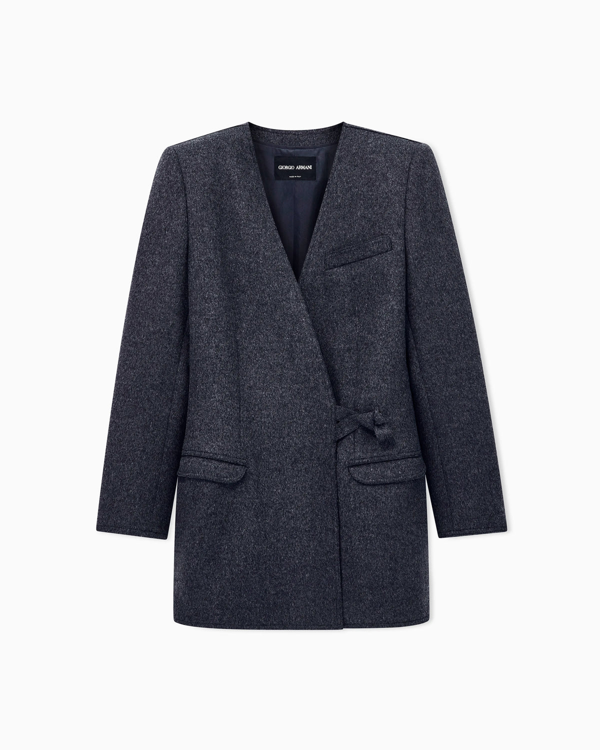 Blazer in wool flannel with side knot closure